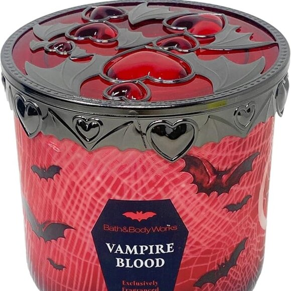 BBW 3 Wick Scented Candle Vampire Blood Hearts and Bats Glass Lid 2025 New OOS - Picture 9 of 10